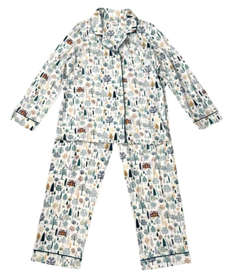 Bed Head Cotton Knit Pajamas Set Cabin Trees Pinecones Women’s XL White & Green - Image 1 of 4