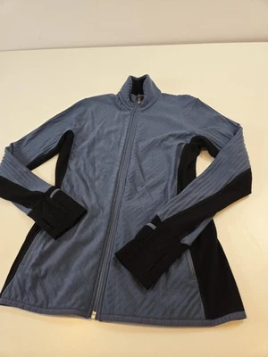 Chaqueta rompehielos para mujer grande azul cremallera completa lana merino agujeros para los pulgares cuello falso Foto 1 de 4