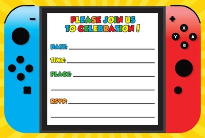 Set of 20 Gamer Nint -Themed Happy Birthday Invitation Cards & Envelopes - Li... - Image 1 of 4