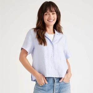 Quince 100% Linen Boxy Oversized Button Up Shirt Light Blue Size M - Picture 1 of 11
