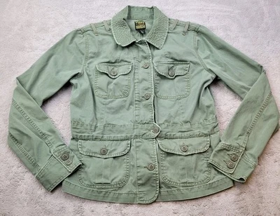 Chaqueta militar Lucky Brand para mujer grande verde bolsillos utilitarios botón cremallera completa Foto 1 de 4