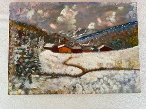 Ölbild "Berglandschaft" auf Holzrahmen" mit Aufhängevorrichtung 45 x 33 x 2 cm - Bild 1 von 3