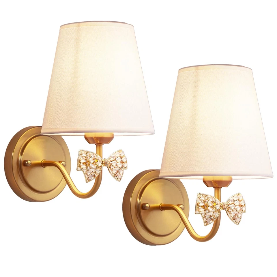 Antiguo juego de dos apliques de pared de latón, cristal ámbar vintage de granja... Foto 1 de 4