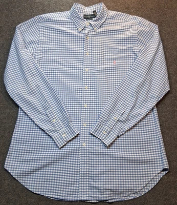 ralph lauren button down shirt mens 2XLT custom fit plaid blue pink pony - Image 1 of 4