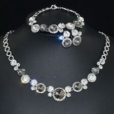 VF Gray Austria Crystal Alloy Earrings Bracelet Necklace Set Prom Party V380