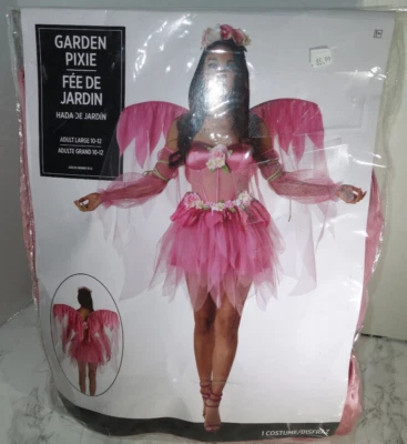 Womens Pink Garden Pixie Fairy Halloween Adult Costume Flower, Wings Large 10-12 - Image 1 of 4