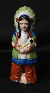 Vintage Indian Porcelain Figurine Made Japan 6" Tall Headdress Female #N1 - Picture 1 of 9