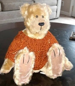 Int'l Art Enterprise Teddy Bear Plush 10in Sitting with Big Feet and Sweater EUC - Picture 1 of 5