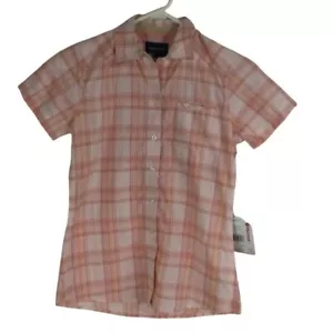Marmot Aura Plaid Print Short Sleeve Button Down Shirt pink Womens Size XS NWT - Picture 1 of 8
