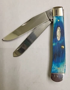 Case Pocket Knife 25592 Caribbean Blue Bone Sawcut Jig Trapper Stainless Steel - Picture 1 of 3