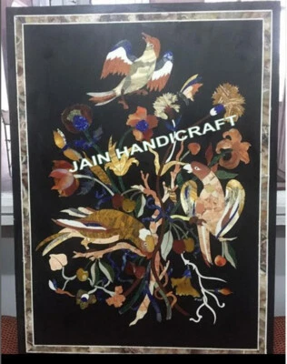 24" x 18'' black Marble console Center wall three bird Table Top Inlay lapis - Image 1 of 4