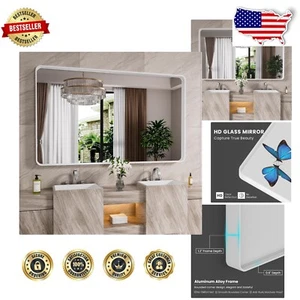 Stylish 55x36” White Aluminum Framed Bathroom Mirror with Quick Installation Kit - Picture 1 of 9