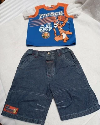 DISNEY Winnie the Pooh Tigger Basketball Toddler Shirt 12-18M & Jean Shorts 2T - Image 1 of 4