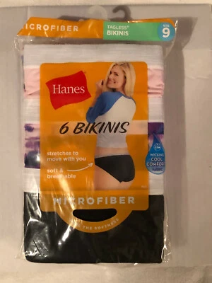 Womens - Hanes 6-Pk Size 9 2XLarge Bikini Panties Microfiber Sporty Pink M642SC - Image 1 of 4