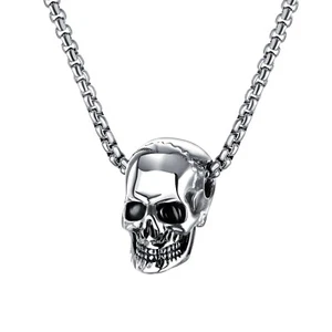 Totenkopf Anhänger Edelstahl Kette Punk Halskette Schmuck Silber Skull Necklace - Imagen 1 de 3