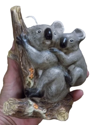 vtg Realistic Mom & Baby koala Bears on log w flowers figurine 5.5” T ADORABLE - Image 1 of 4