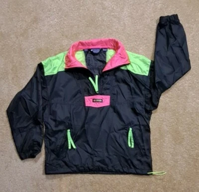 VINTAGE 80s-90s era COLUMBIA NEON COLORBLOCK PULLOVER ZIP WOMENS M WINDBREAK EUC - Image 1 of 4