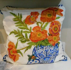 MACKENZIE-CHILD'S COTTON LINEN BLEND,MING POPPIES PILLOW,NEW - Picture 1 of 6
