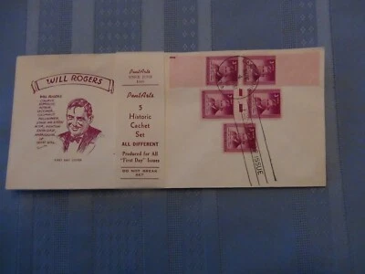 US # 975 Will Rogers 3C Set Of 5 Pent Arts Cachet Unaddressed FDC W/Label  #10  - Image 1 of 4