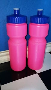 Pair of Bike or Fitness Water Bottles 28oz - BPA Free - PINK w/ blue lid - NEW - Picture 1 of 2