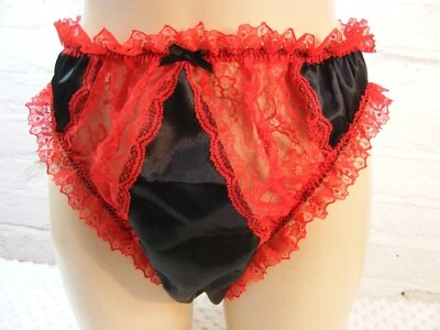 Sissy Negro Satinado Rojo Encaje Scrunch Butt Bragas Hombres Lencería Bragas Todas las Tallas Foto 1 de 4