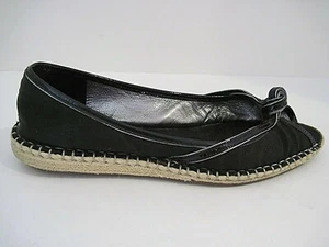 COLE HAAN G Series Black Satin SABELLA Peep Toe Flats Espadrilles Shoes Size 8 B - Picture 1 of 5