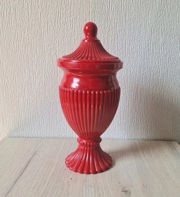 Vintage Red Milk Glass Neo Classical Lidded Pedestal Jar 24cm - image 1 of 4