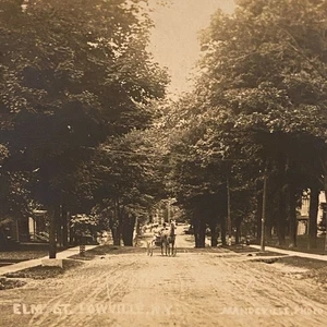 Lowville NY RPPC Elm St Horse Carriage Real Photo Postcard Vintage 1907 - Picture 1 of 5