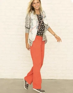 Billabong hauchdünne Strand Boho New Wellen Hose Hot Coral weites Bein Pull On Gr. L - Bild 1 von 7