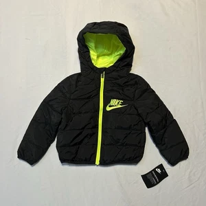 NUEVO CON ETIQUETAS NIKE "Just Do It" Niños Negro y Verde Neón Relleno Sintético Sudadera con Capucha Chaqueta Talla 2T - Imagen 1 de 7