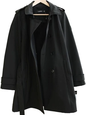 Ralph Lauren NWT Black SOFT SHELL DOUBLE BREASTED TRENCH COAT Water Repellent L - Image 1 of 4