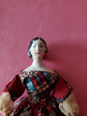 Muñeca Papermache Artista Casa de Muñecas Esmaltada Vintage 5" Orig. Vestido Niada Odaca? Foto 1 de 4