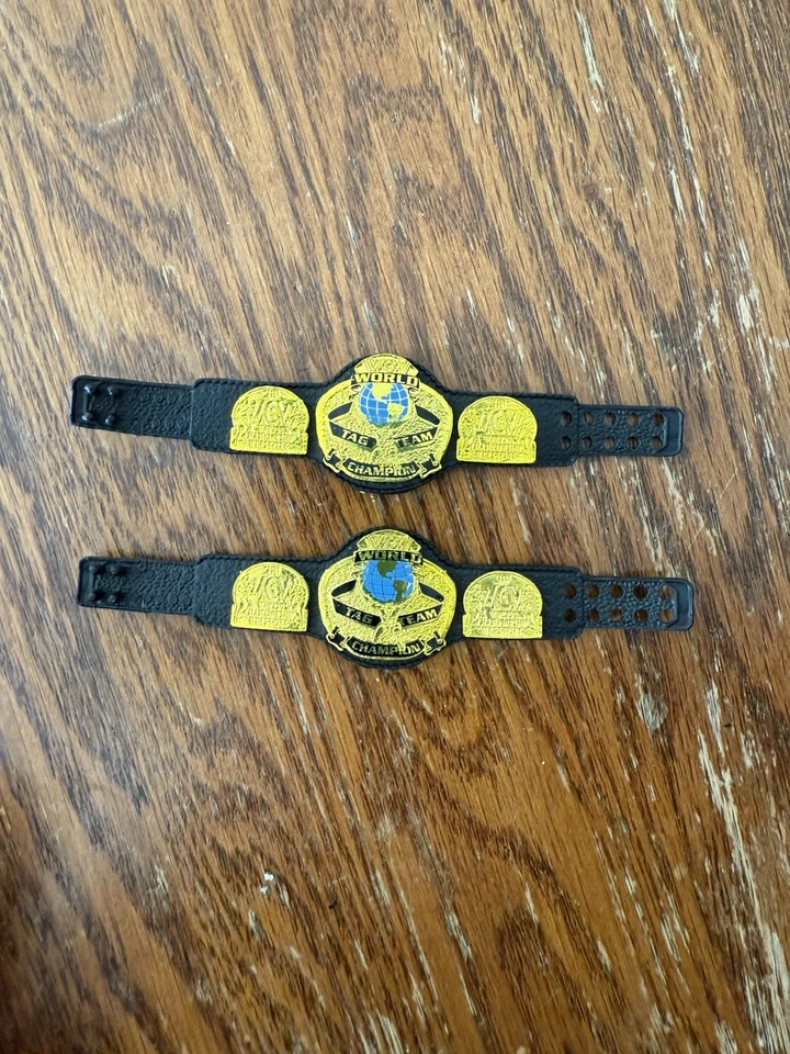 WCW Tag Team Title Mattel WWE Elite Shiny 2 Lot Championship Belts 1:12 Figures - Image 1 of 1