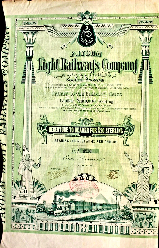 Light Railway s Company Egipto Ebahn Debenture + Copa Cairo El Cairo 1899 África Foto 1 de 1