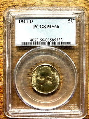 1944-D 5C Jefferson Silver War Nickel, PCGS MS66, Slightly Rotated Dies!!! - Image 1 of 2