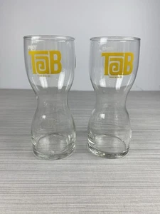 Tab Cola Enjoy Tab Drinking Glasses Hourglass shape 7" Vintage Set Of Two - Picture 1 of 3