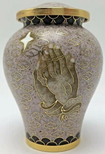 Miniature Cloisonne Enamel Urn Praying Hands Prayer Design Keepsake Ginger Jar - Imagen 1 de 10