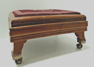 Antique Empire Footstool Ottoman Double Wheel Swivel Castors Meader Furniture Co - Picture 1 of 24
