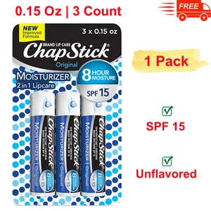 Moisturizer Original Lip Balm Tubes, SPF 15 and Skin Protectant, 0.15 Oz 3 Count - Picture 1 of 10