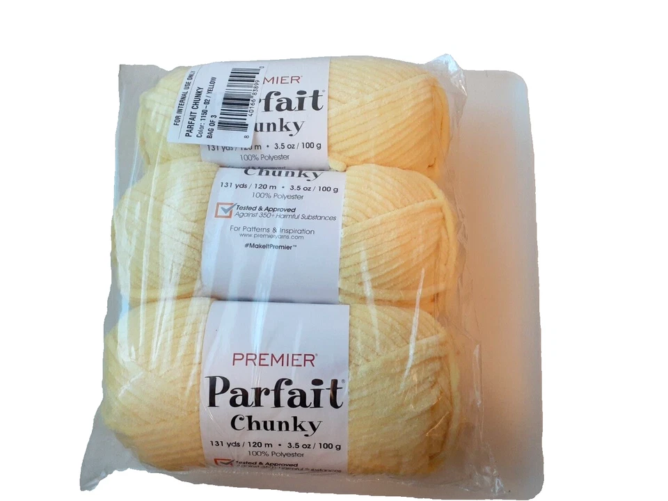 3 Pack Premier PARFAIT CHUNKY Yarn 3.5oz 131 yds Color #1150-02 Yellow New - Image 1 of 1