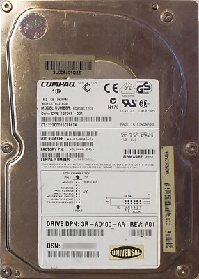 Compaq 3.5" BD018122C0 18.2GB 10K SCSI U160 SCA Hard Drive FW 3B09 - Image 1 of 2