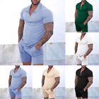 Blue Men's Streetwear Short Sleeve T Shirt Shorts Sportswear Tracksuit Set
