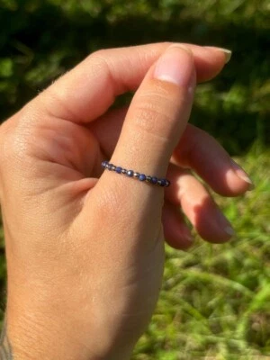 Beautiful Lapis Lazuli Faceted Round Gemstone Beads Stretchable Rings For Girls - Image 1 of 4