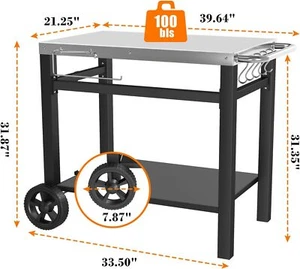 Grill Table Cart, Outdoor Dining Cart, Pizza Oven Table Stand,L39.5x W22x H32 - Picture 1 of 14