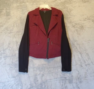 Torrid Moto Jacket Womens Size 0 (12) Red Black 1/2 Front Zip Checkered Jacquard - Picture 1 of 20