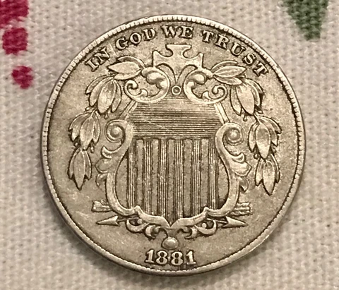 1881 Sheild Nickel , XF, rare date Cover