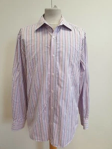 O879 MENS JAEGER PINK MULTI STRIPE BUTTON LONG SLEEVE SLIM SHIRT UK L EU 52-54 - Picture 1 of 3