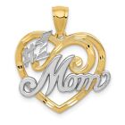 14k Yellow Gold and Rhodium #1 MOM Heart Necklace Charm Pendant