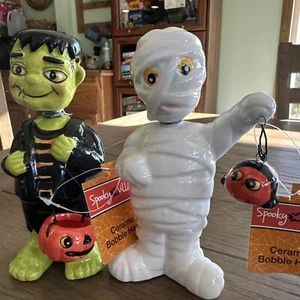 Lot 2 Halloween Bobblehead Trick Or Treating Mummy Frankenstein Decor  6.5" NWT - Picture 1 of 10