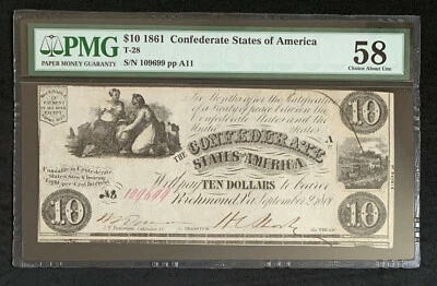 NQC T-28 $10 1861 PF-10 Cr. 236B (SCARCE GRADE) - Image 1 of 2